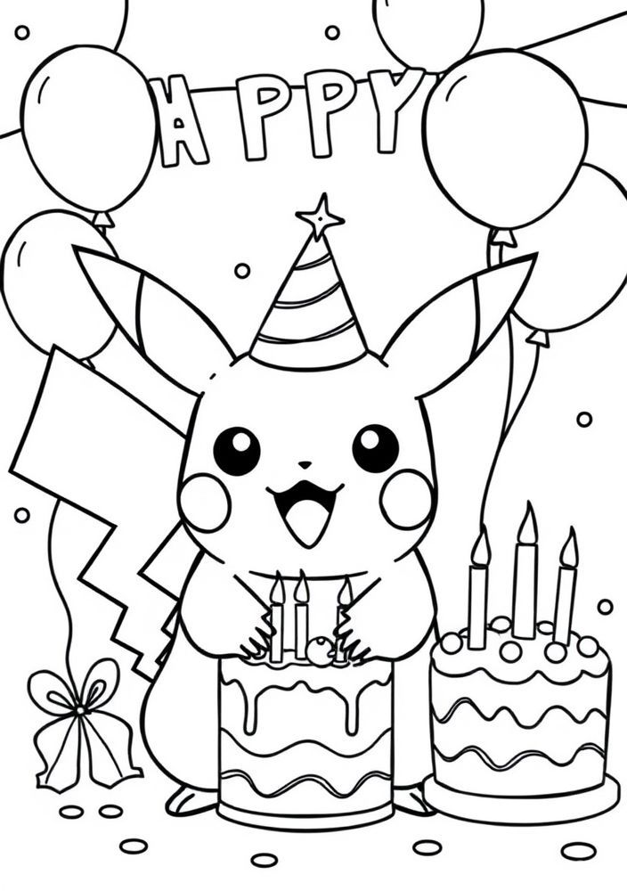 Pikachu em uma festa de aniversário para colorir
