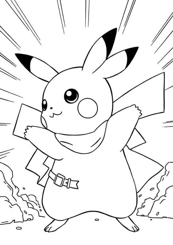 Pikachu salvando o dia como um super-herói para colorir