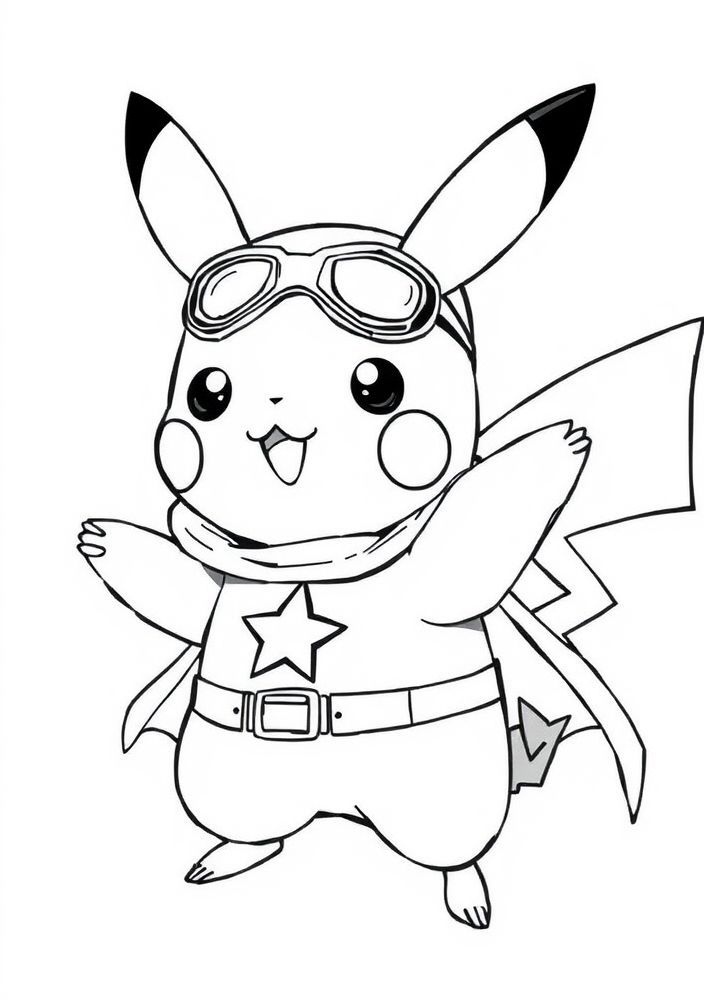 Pikachu vestido de super-herói para colorir