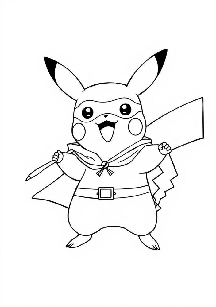 Pikachu vestido de super-herói para colorir
