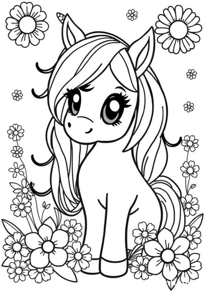 Pônei Fofo com Cabelo Colorido para Colorir