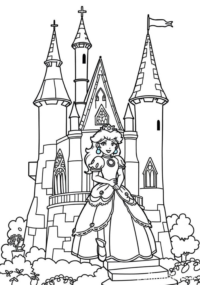 Princesa Peach em um castelo para colorir