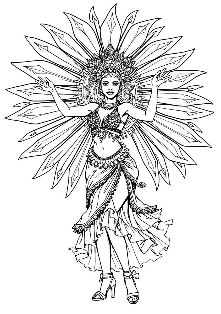 Sambista dançando com a roupa colorida para colorir