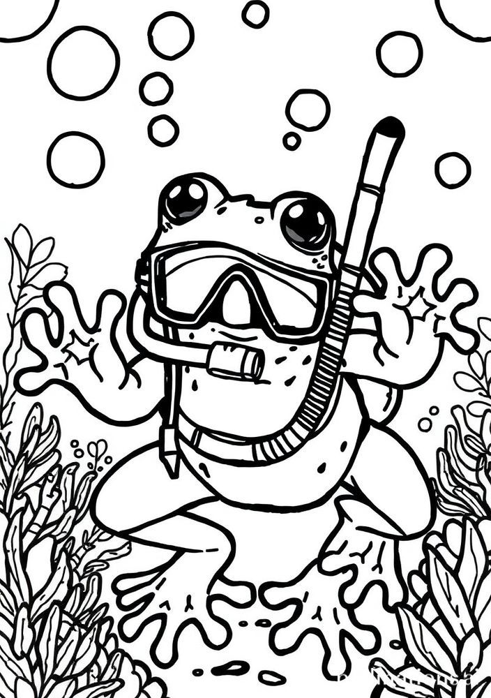 Sapo mergulhador com tubo de oxigênio