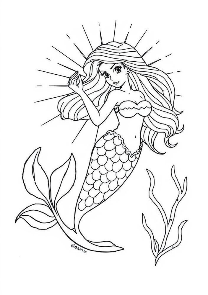 Sereia Brincando com a Luz do Sol para colorir