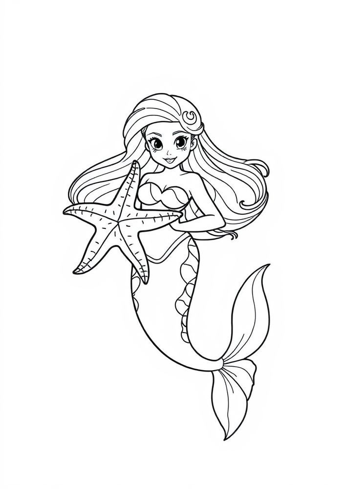Sereia Guardian de Estrelas do Mar para colorir