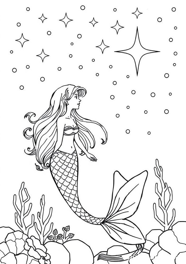 Sereia e Ceu Estrelado do Mar para colorir