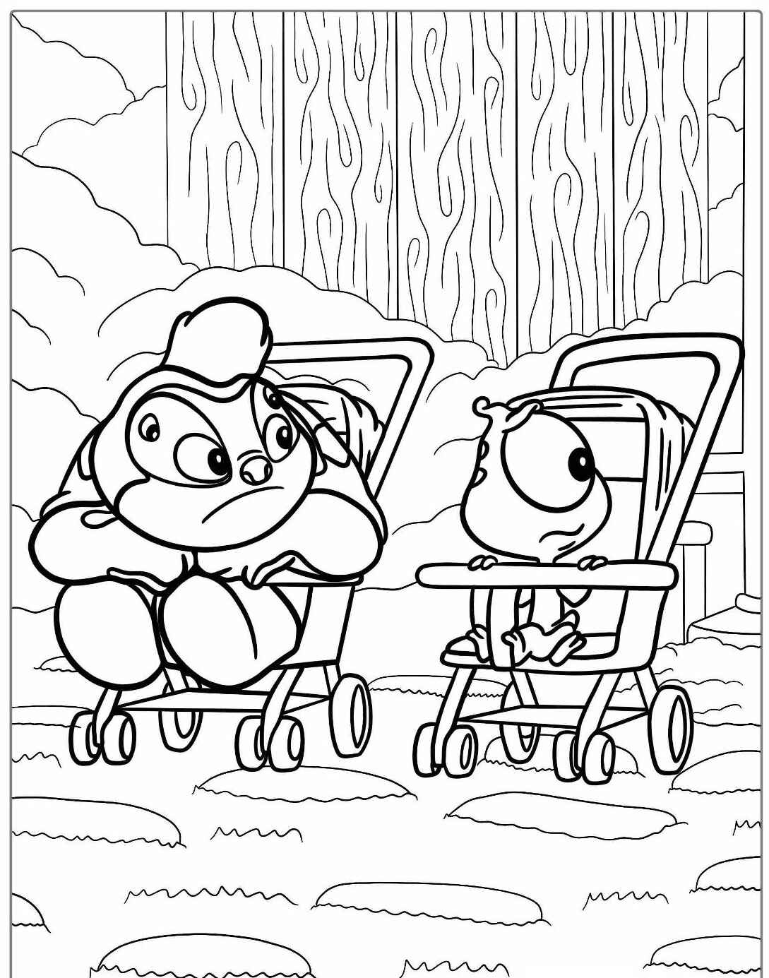 Desenho do Stitch e outro personagem em carrinhos para colorir
