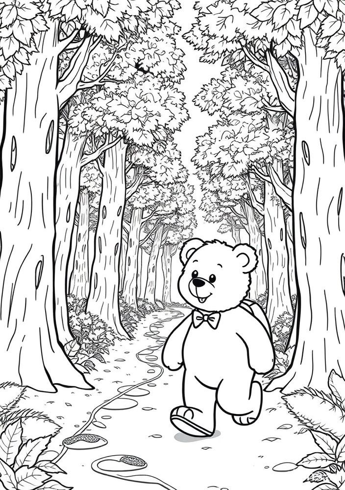 Ursinho caminhando na floresta para colorir