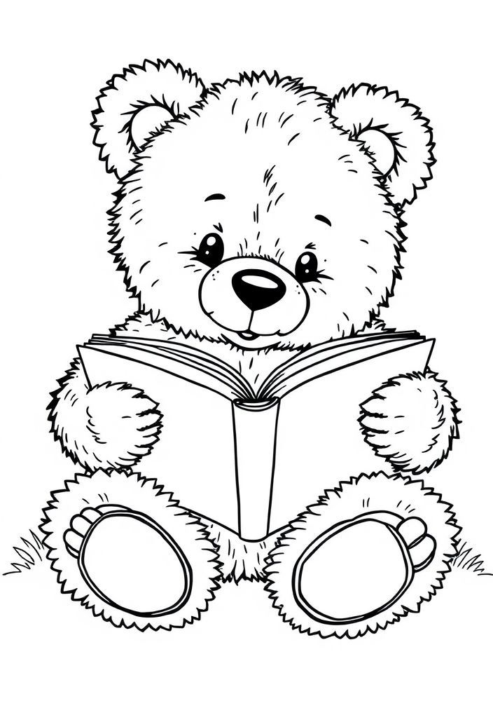 Ursinho com um livro para colorir