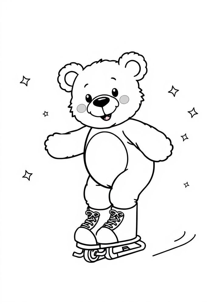 Ursinho desajeitado no patins para colorir