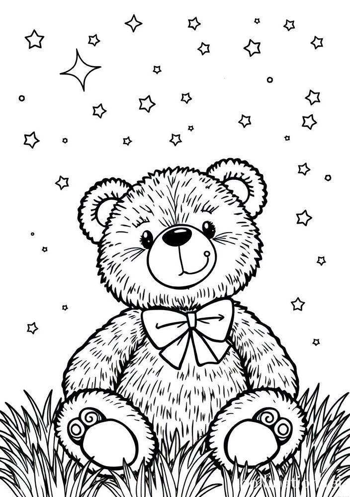 Ursinho e o céu estrelado para colorir