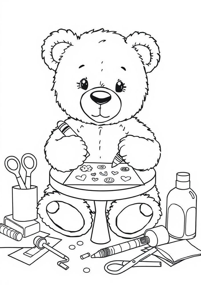 Ursinho fazendo artesanato para colorir