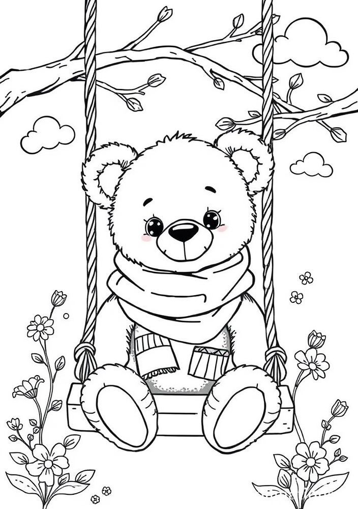 Ursinho no balanço para colorir
