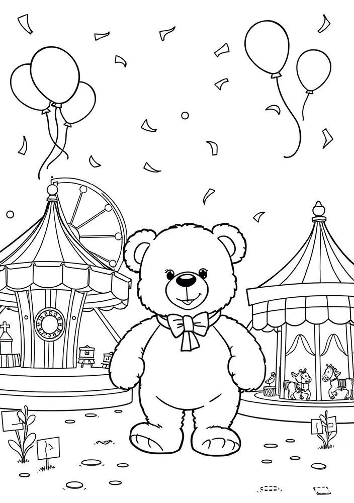 Ursinho no parque de diversões para colorir