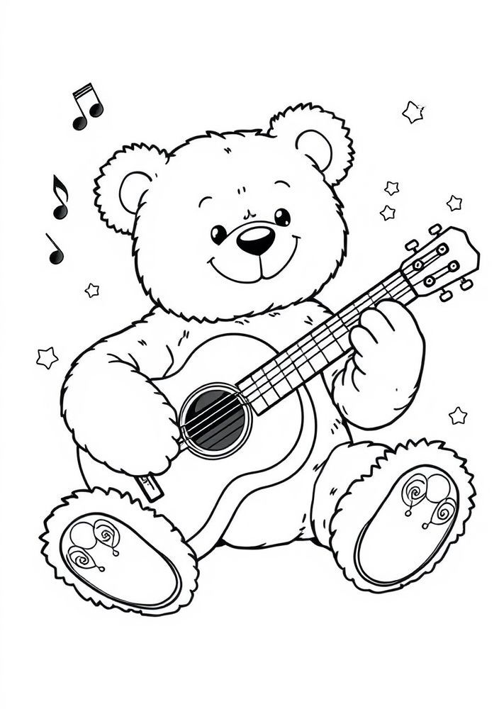 Ursinho tocando violão para colorir
