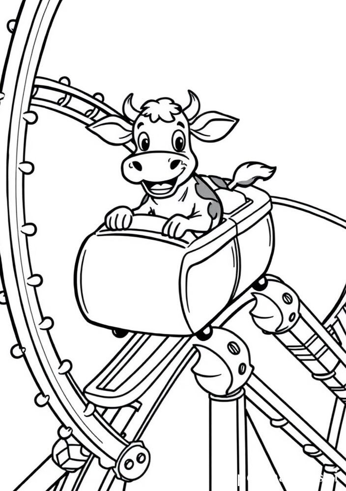 Vaca em uma montanha russa para colorir