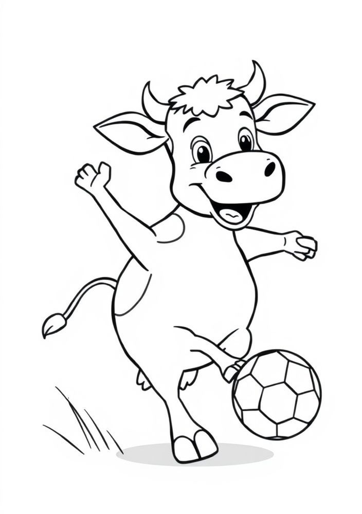 Vaca jogando futebol para colorir