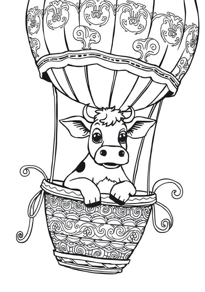 Vaca no balão para colorir