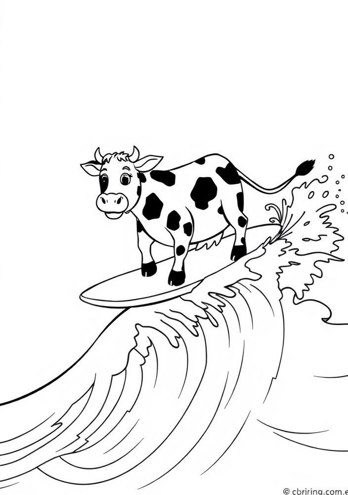 Vaca surfista para colorir