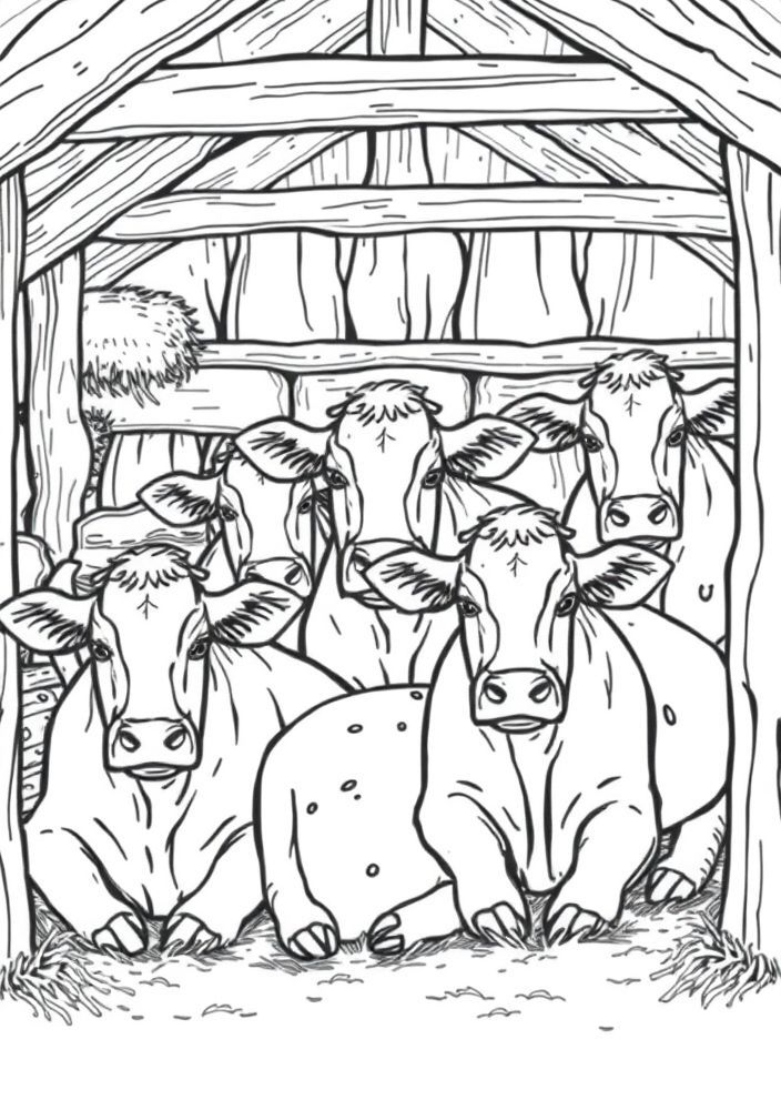 Vacas em um celeiro para colorir