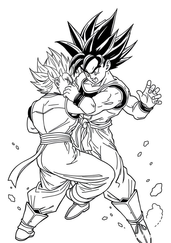 Vegeta e Goku em um duelo para colorir