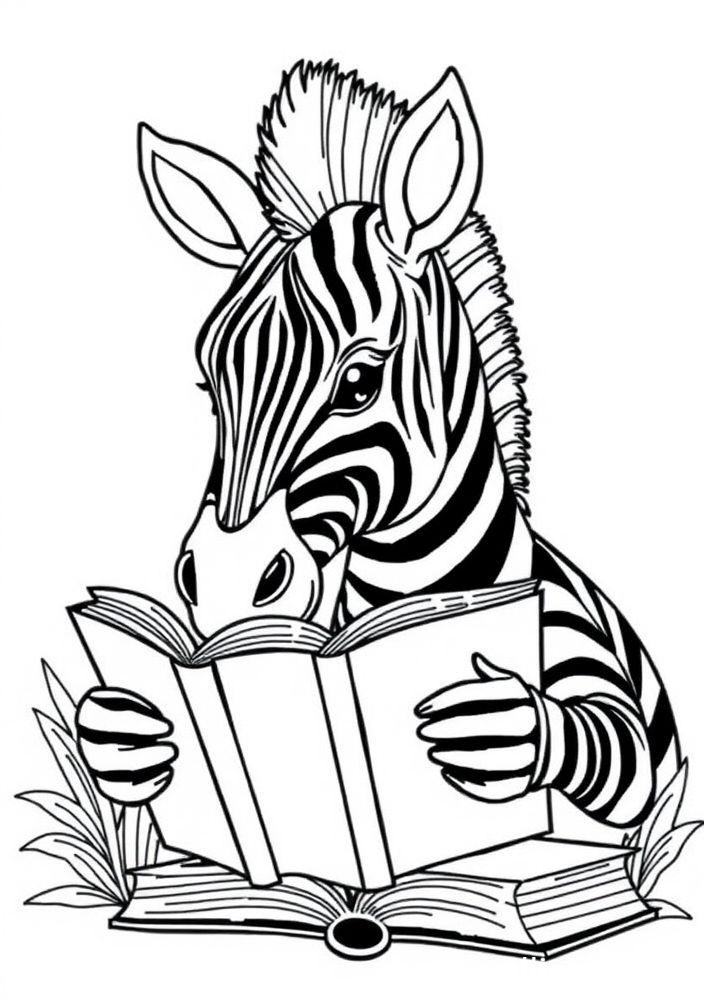 Zebra com um livro para colorir
