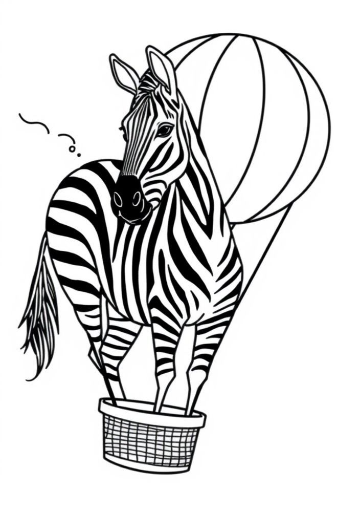 Zebra em um balão de ar quente para colorir