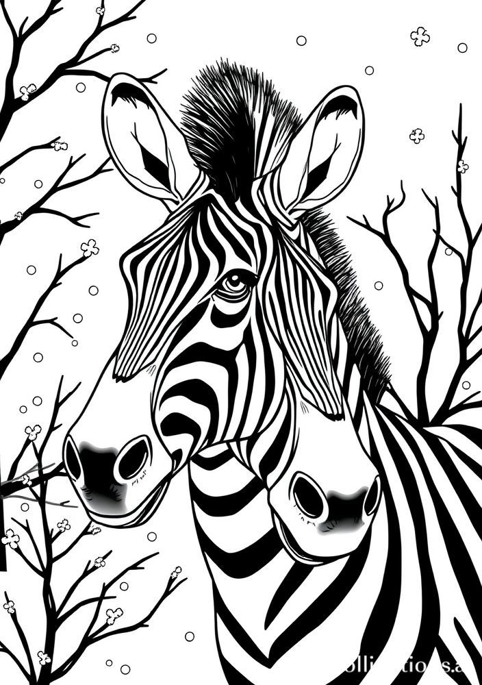 Zebra em um cenário de inverno para colorir