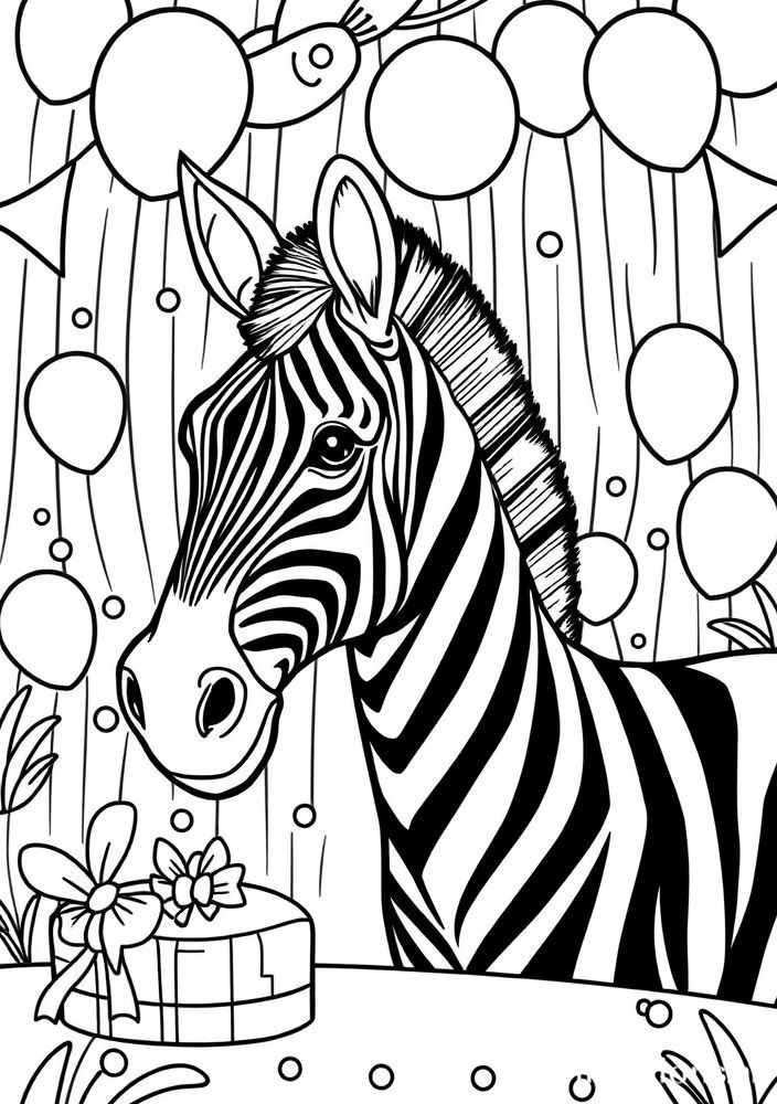 Zebra em uma festa de aniversário para colorir