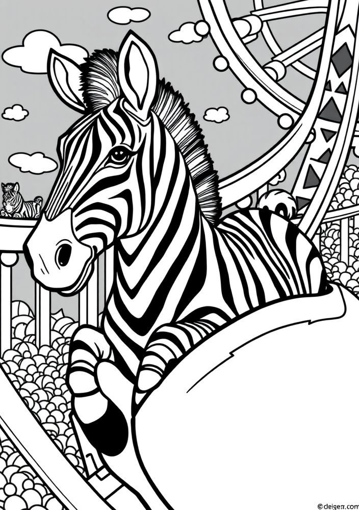 Zebra em uma montanha russa para colorir