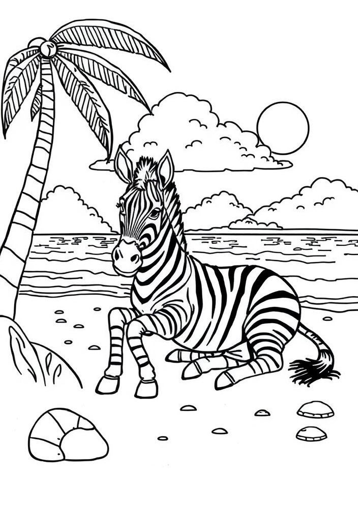 Zebra jogando na praia para colorir