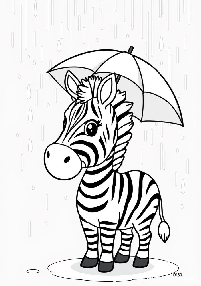 Zebra na chuva com guarda-chuva para colorir