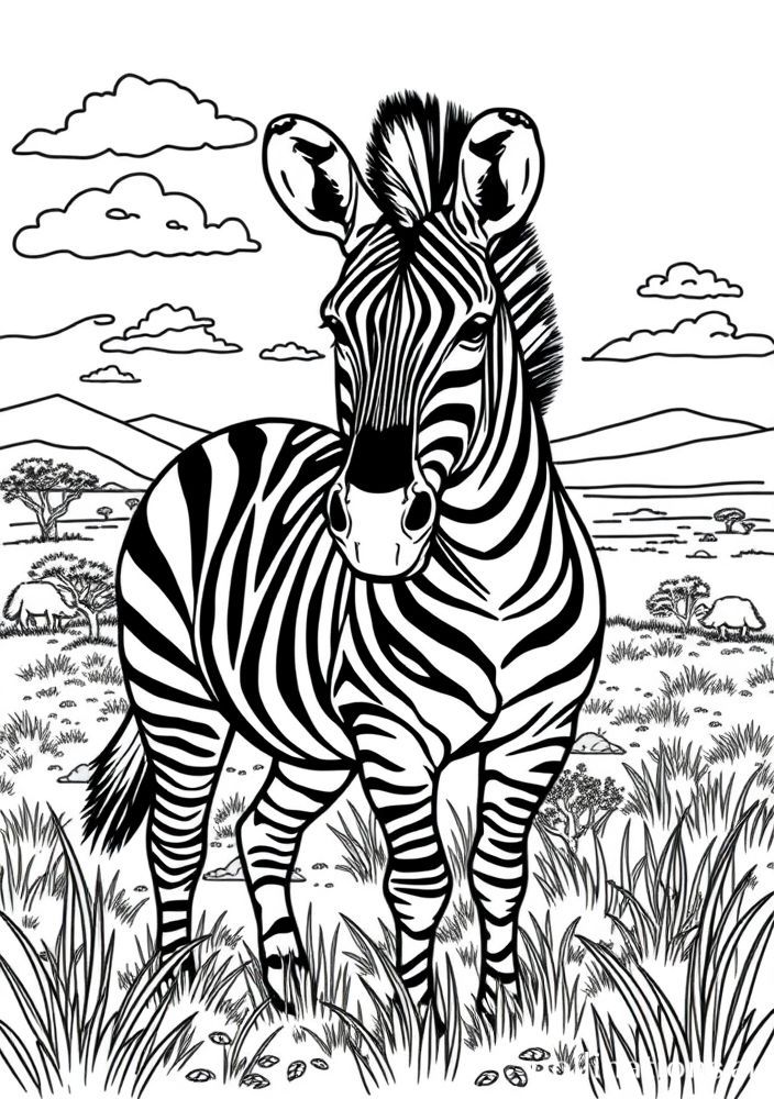 Zebra na savana para colorir