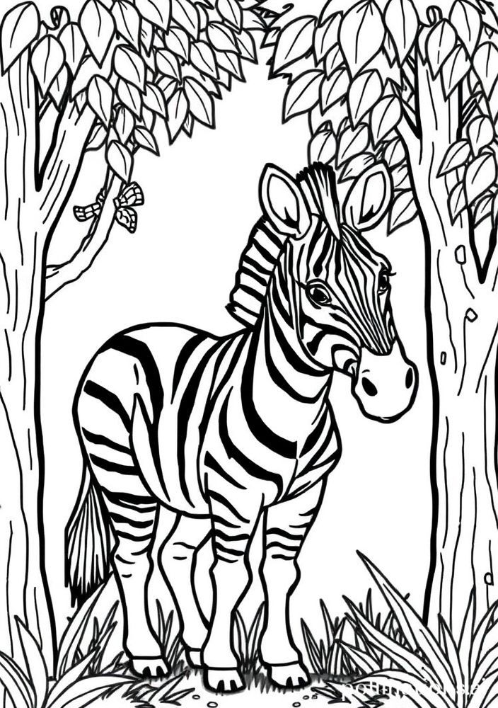 Zebra se escondendo entre árvores para colorir