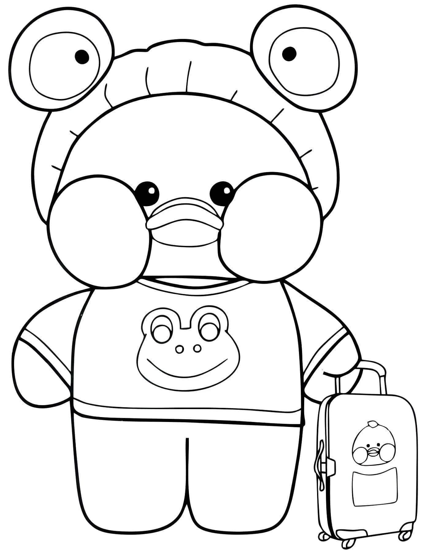 Paper Duck com fantasia de sapo e mala de viagem infantil