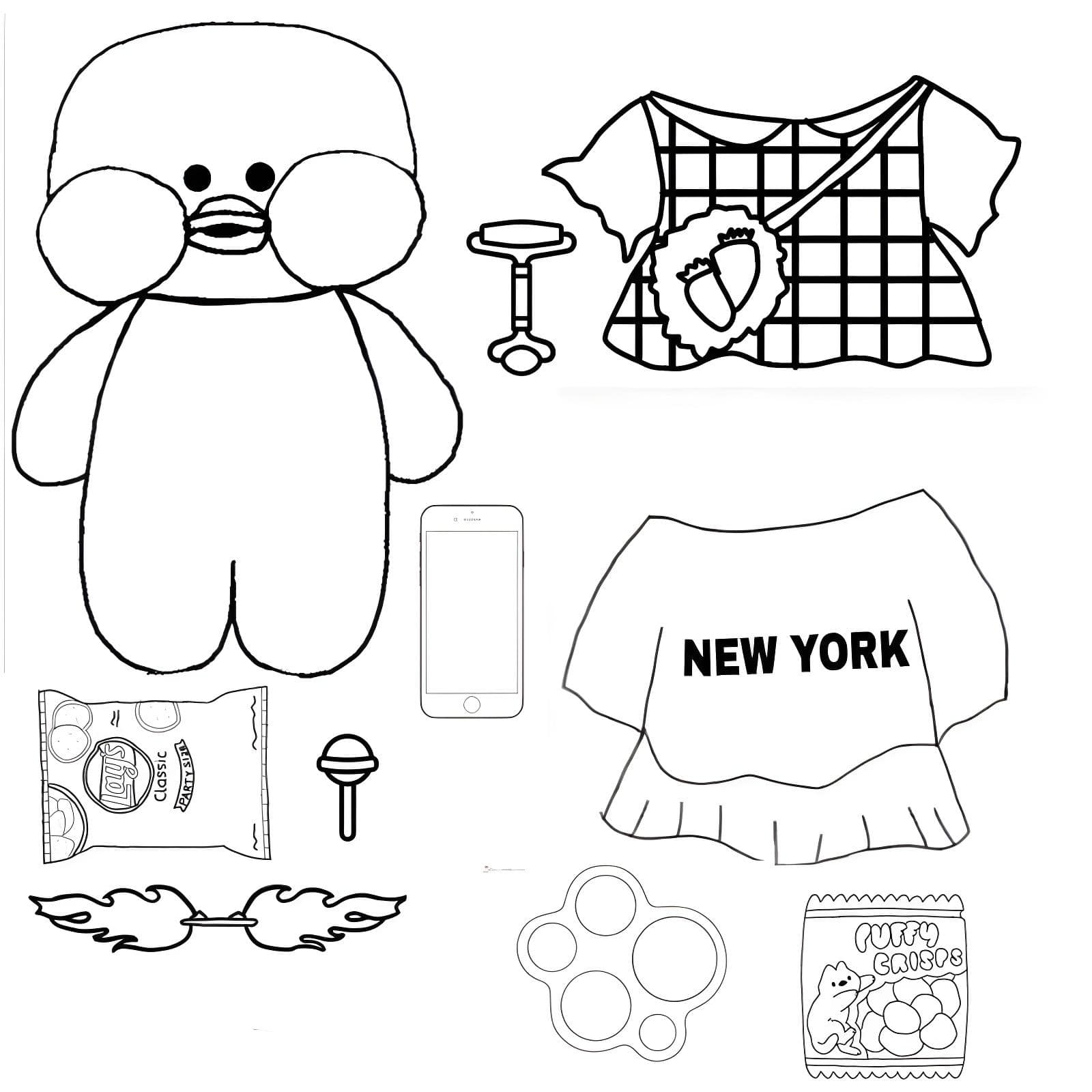 Paper Duck para colorir com roupas e acessórios diversos para imprimir