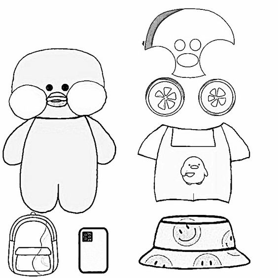 Paper Duck para colorir com roupas e acessórios para recortar e brincar