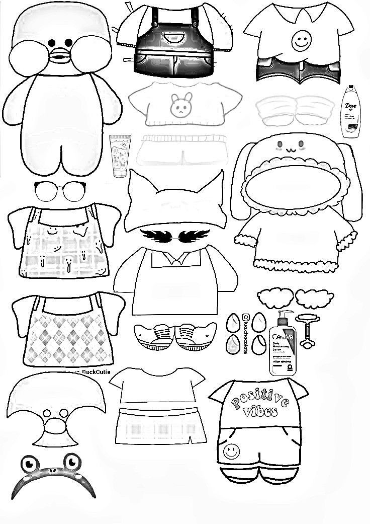 Paper Duck com roupas e acessórios para recortar e colorir para crianças