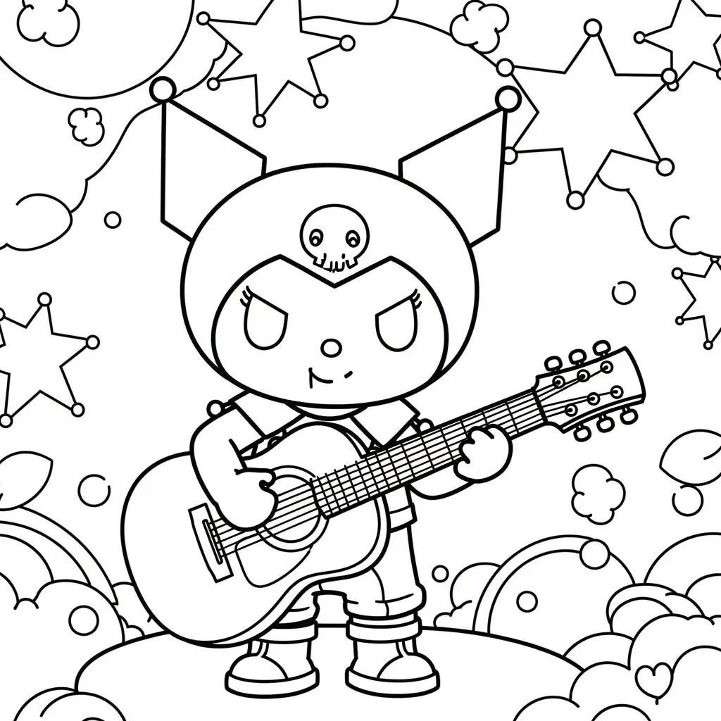 Desenho da Kuromi favoritando a música para colorir