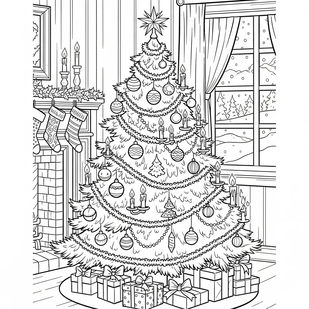 Desenho de Árvore de Natal vintage para colorir