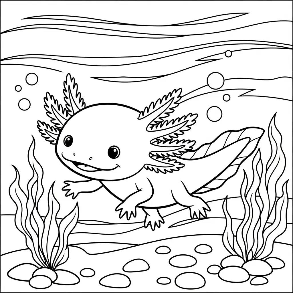 Desenho de Axolote nadando divertido para colorir