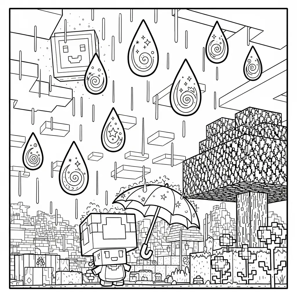 Desenho de Chuva encantada em Minecraft para colorir