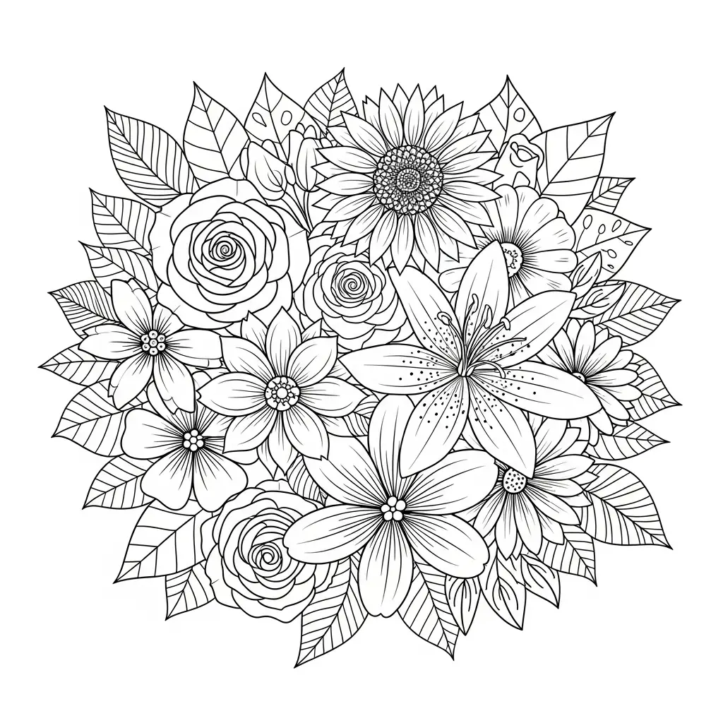 Desenho de Flores usando padrões para colorir