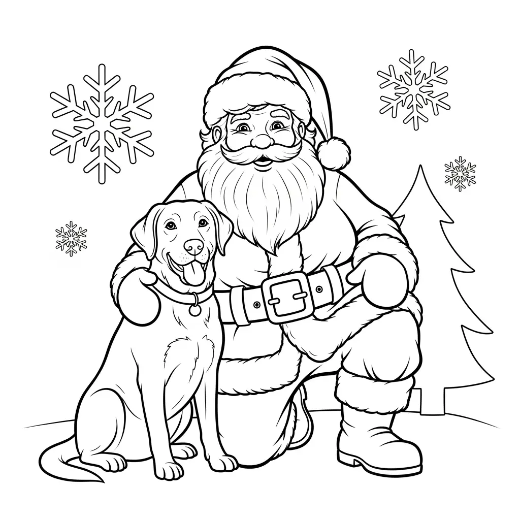 Desenho do Papai Noel e um cachorro para colorir