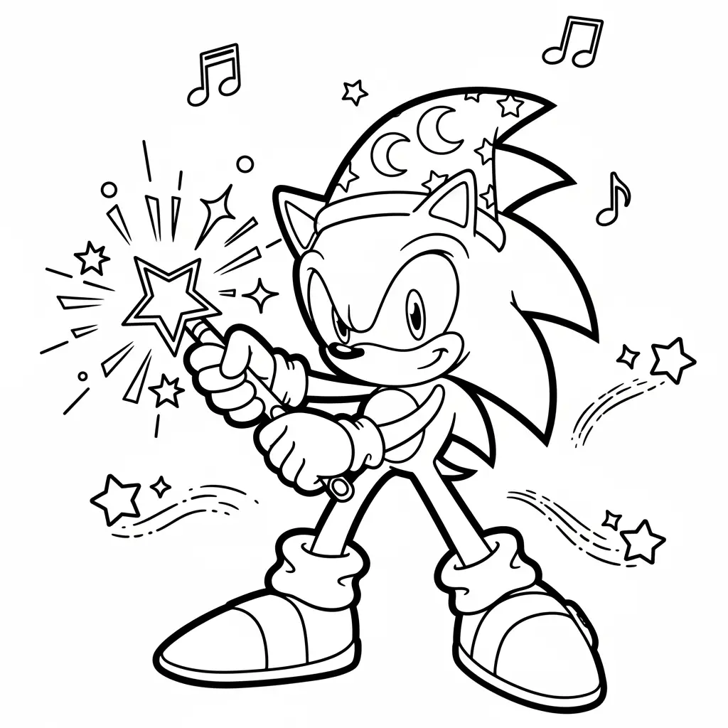 Desenho do Sonic fazendo uma mágica para colorir