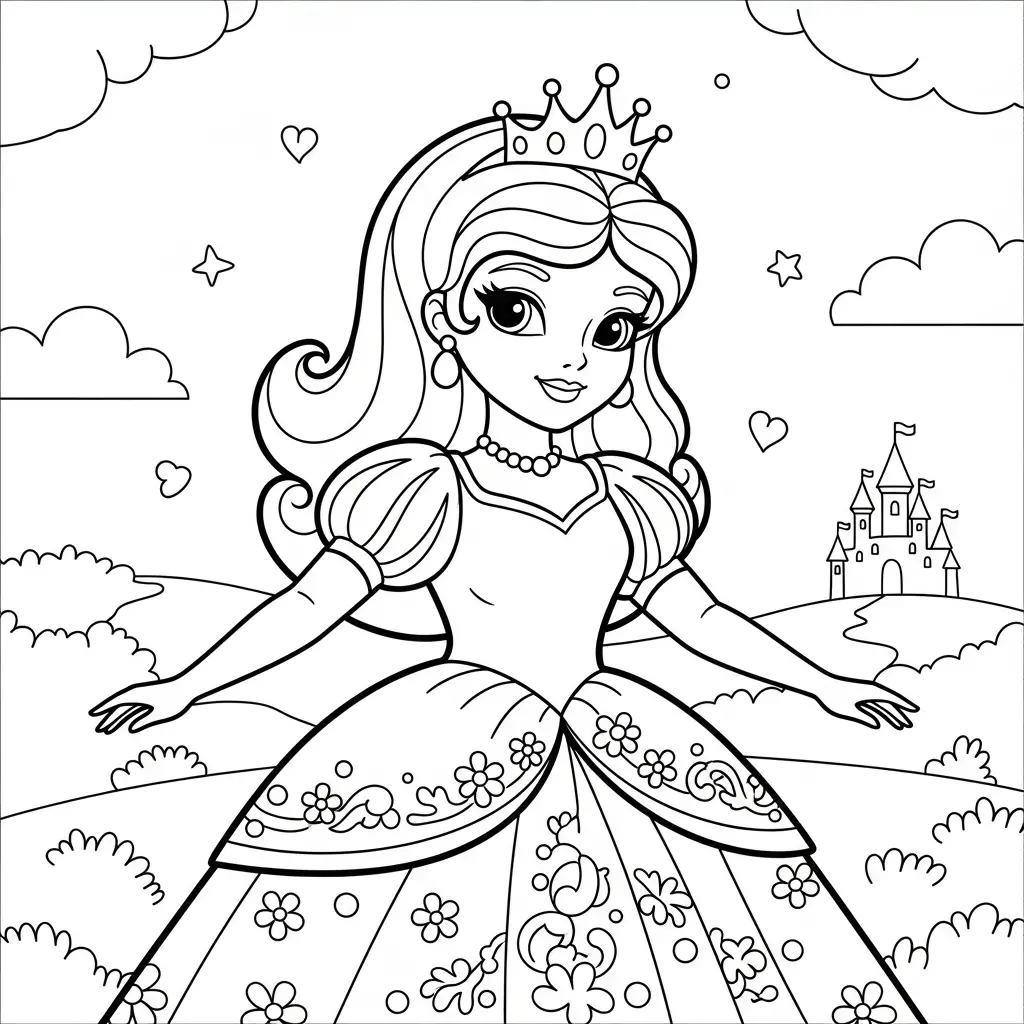 Desenhos de Princesas para Colorir em Estilo Vintage