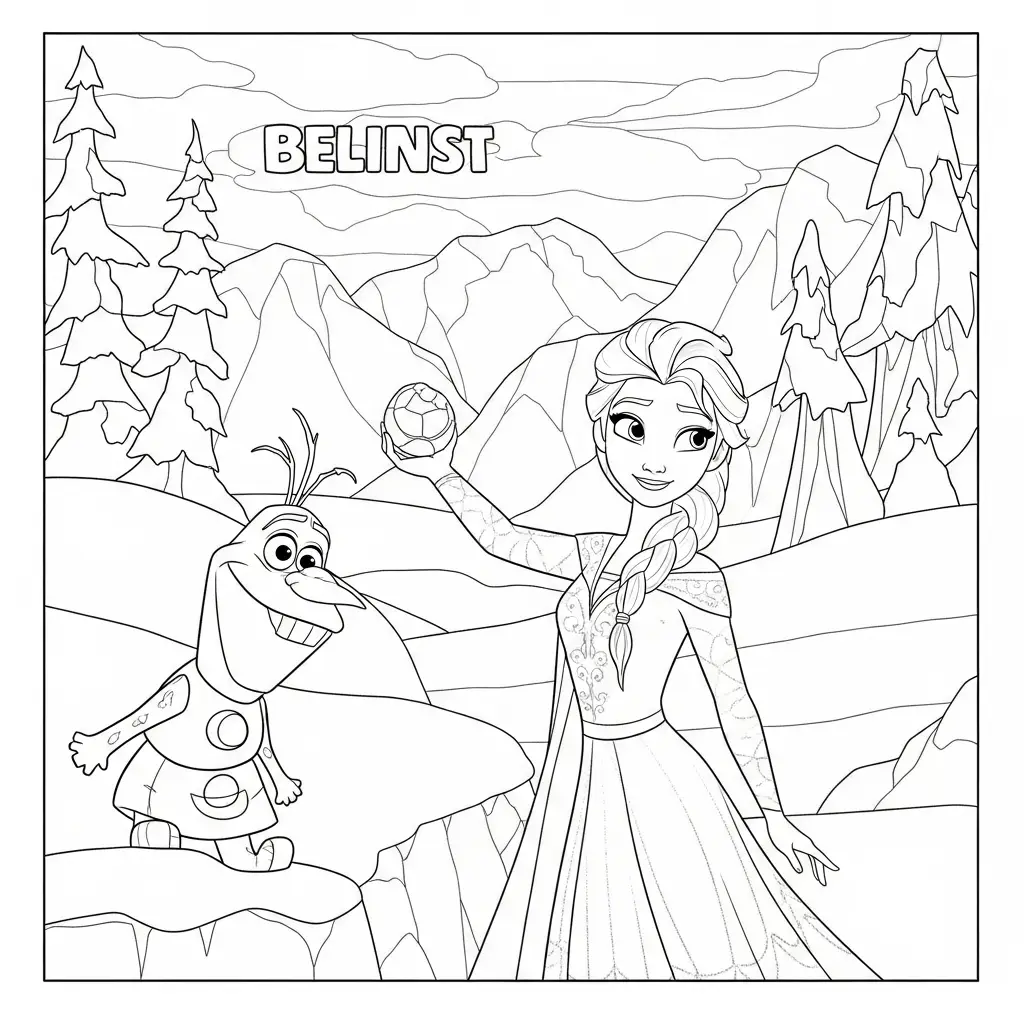 Elsa e Olaf no inverno para colorir